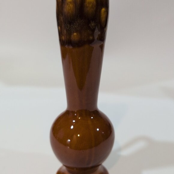 Vintage MCM Carmel Brown Glaze Drip Ceramic Pottery Pitcher Vase Japan 7" Tall - Picture 5 of 7